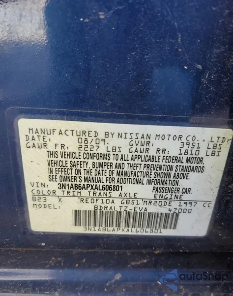 2010 Nissan Sentra 2.0 z USA, uszkodzony, nr VIN 3N1AB6APXAL606801